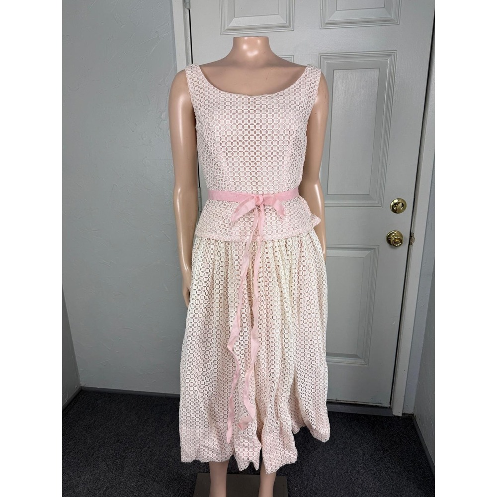 Vintage 50s Dress Lanz Orignal 2 piece set Cotton Eyelet 11 Party A4-22